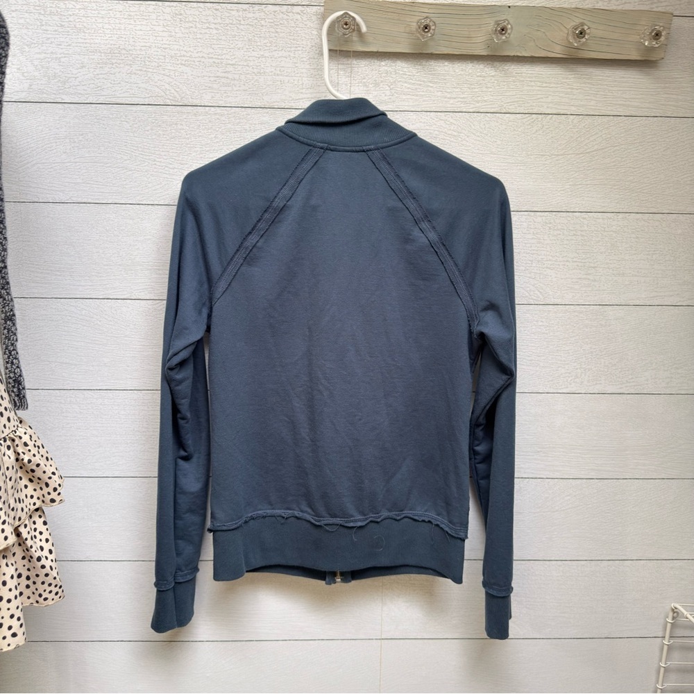 Kavio Fitted Full Zip Mock Neck Jacket Teal Blue Cotton Athleisure Size M - Picture 3 of 7